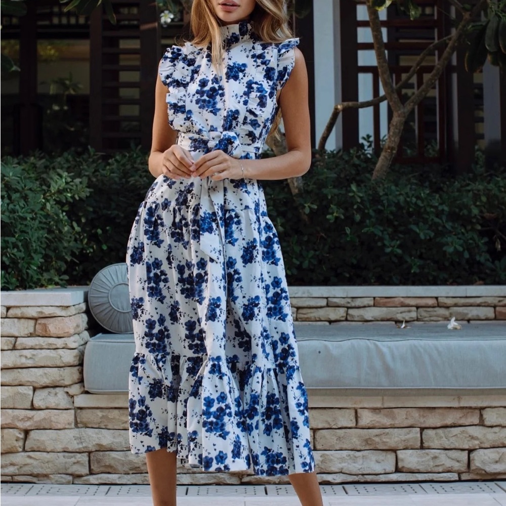 ALB Blue Floral MIDI Dress